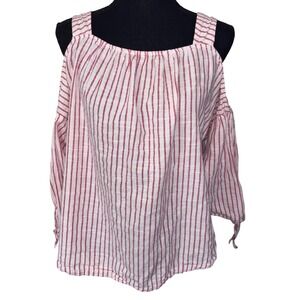 Madewell Women Large Cold Shoulder Top Women Red White Striped Cotton Boho